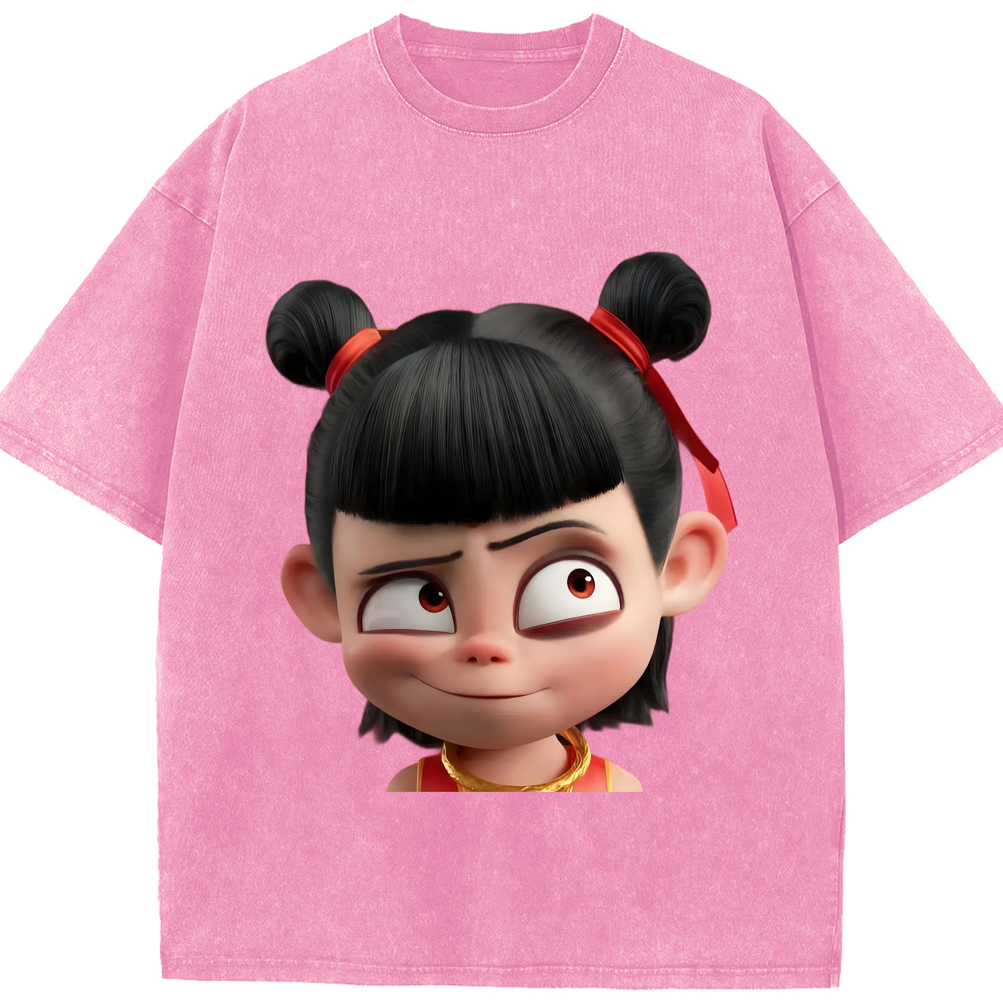 （画像用） Ne Zha 2 ナタ 魔童の大暴れ 綿100% ヴィンテージ風 半袖Tシャツ（フロントプリント）
